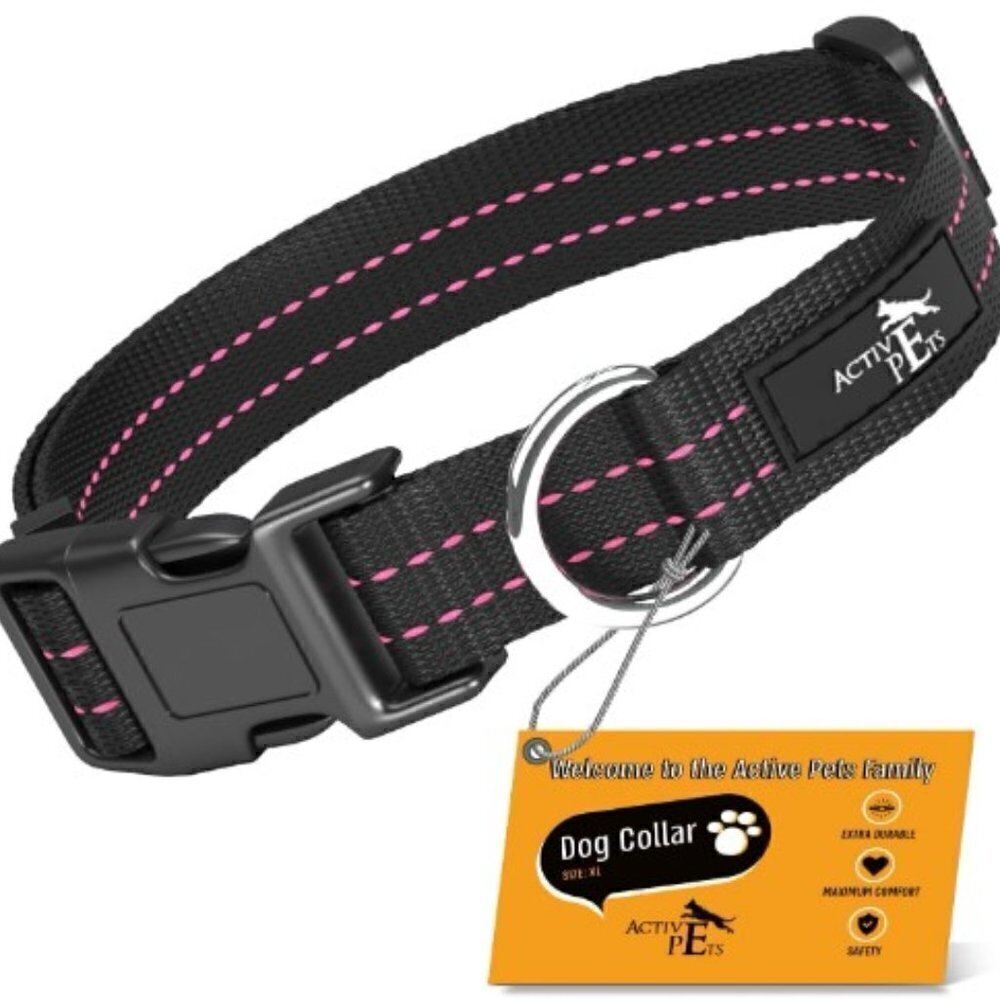 ADJUSTABLE QUICK RELEASE DOG COLLAR BLACK PINK